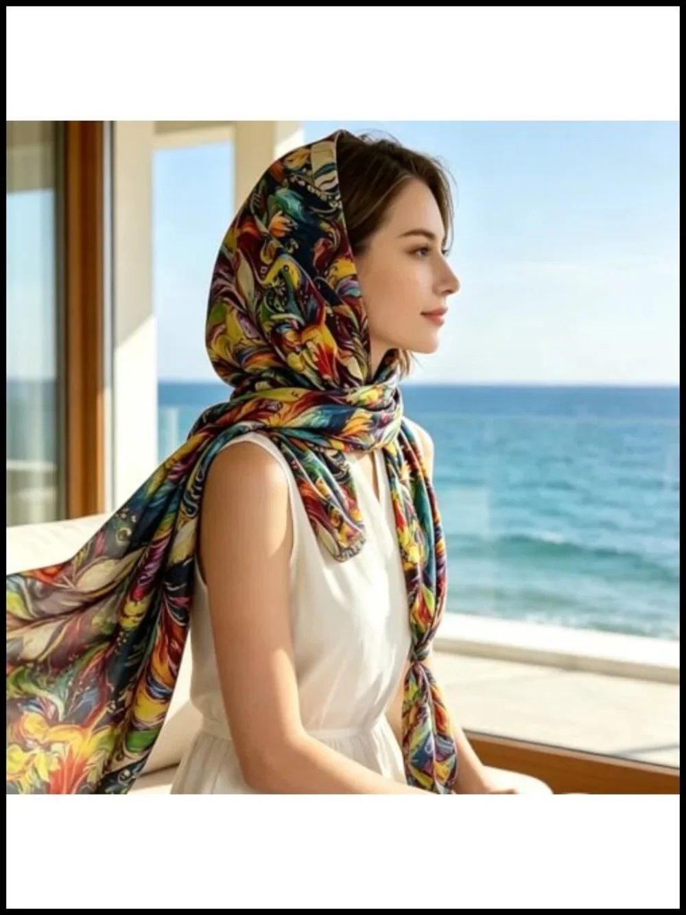 100% Mulberry Silk Scarf Wrap Shawl 67x20 Lightweight Floral Print Multi-Way